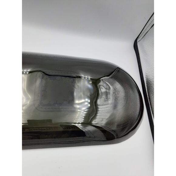 Smoky Glass Tray Plate With White & Gold Accent Console Dish Serving Platter - Picture 6 of 12